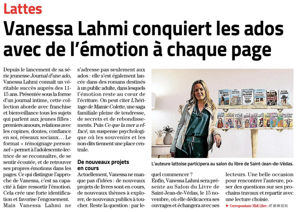 Vanessa Lahmi dans le Midi Libre